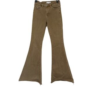 Vervet Flare Jeans Tan High Rise Raw Hem Stretch Denim Womens 26